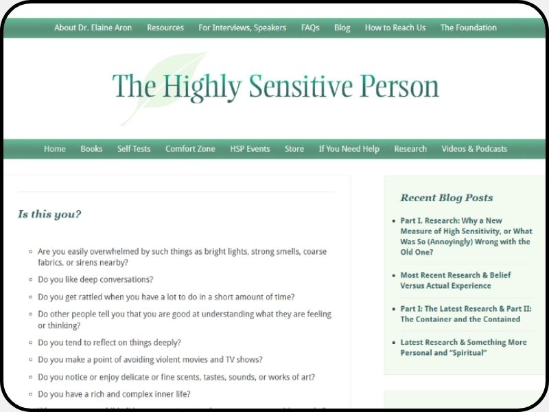 HSPerson.Com: The Highly Sensitive Person Website by Dr. Elaine N. Aron