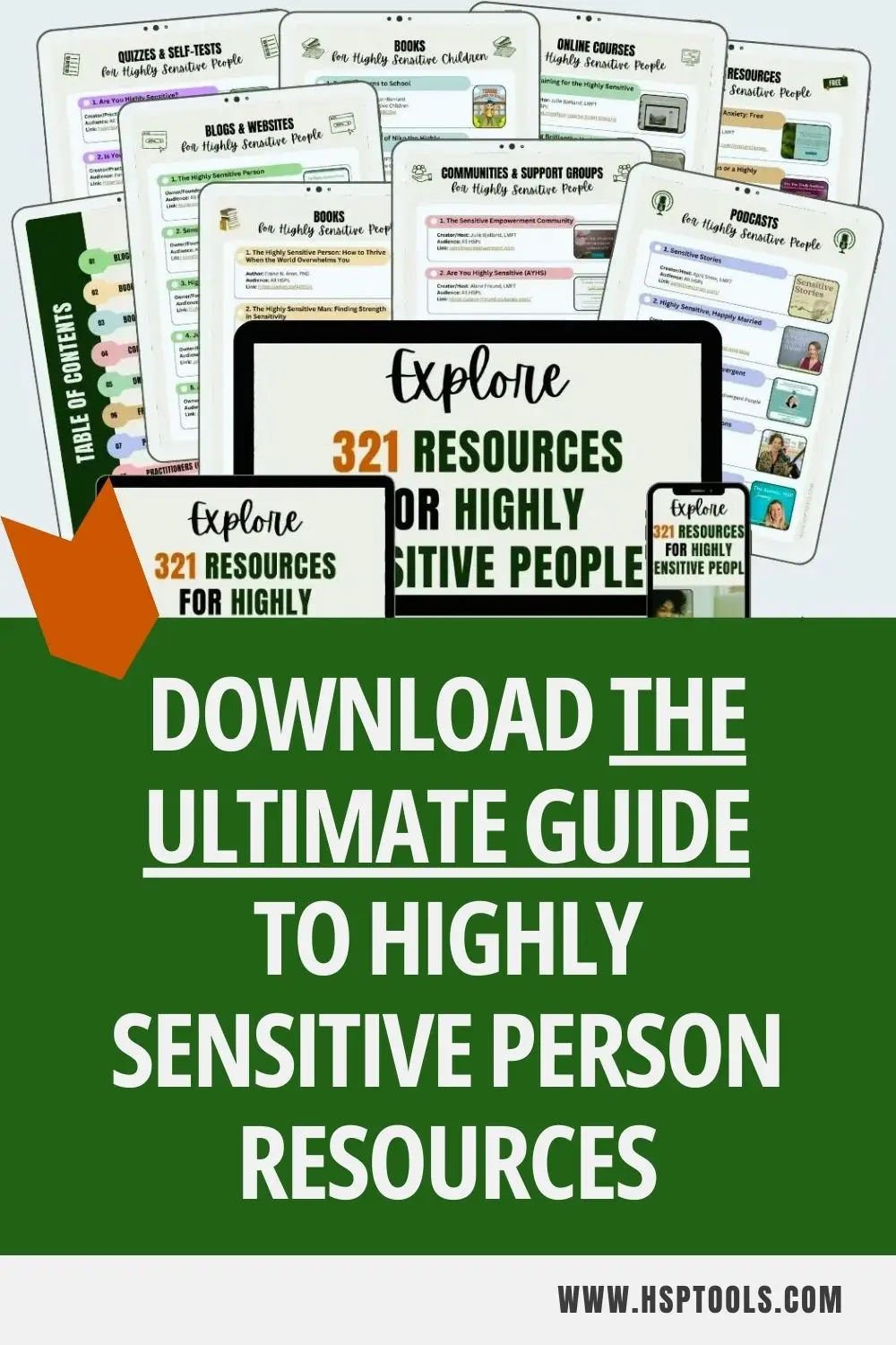 Pinterest-size guide to 321 Highly Sensitive Person Resources