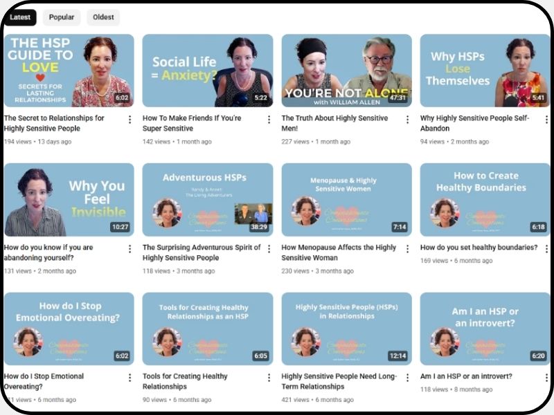 Screenshot of Esther Kane's YouTube Videos