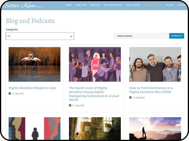 Screenshot of Esther Kane's Blog and Podcasts